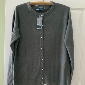 NWT Karen Scott Medium Grey Faux Pearl Button Cardigan